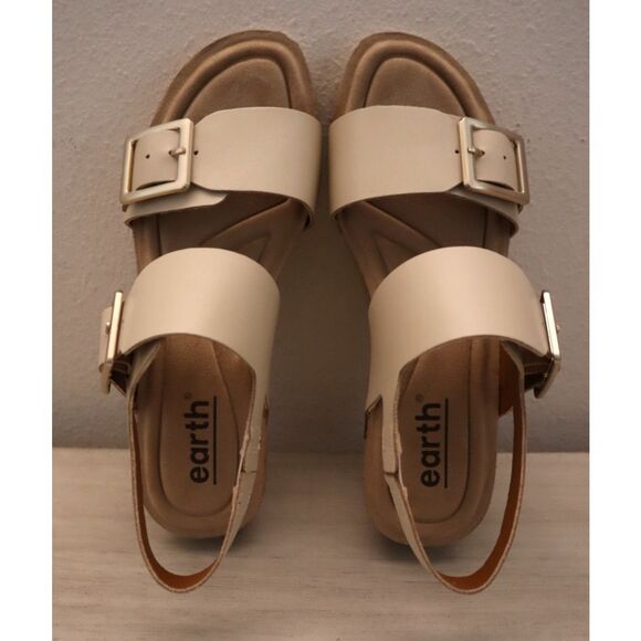 Earth Women's 8.5M Light Natural/Beige Leather Willa Mid Cork Wedge Sandals - Picture 2 of 13